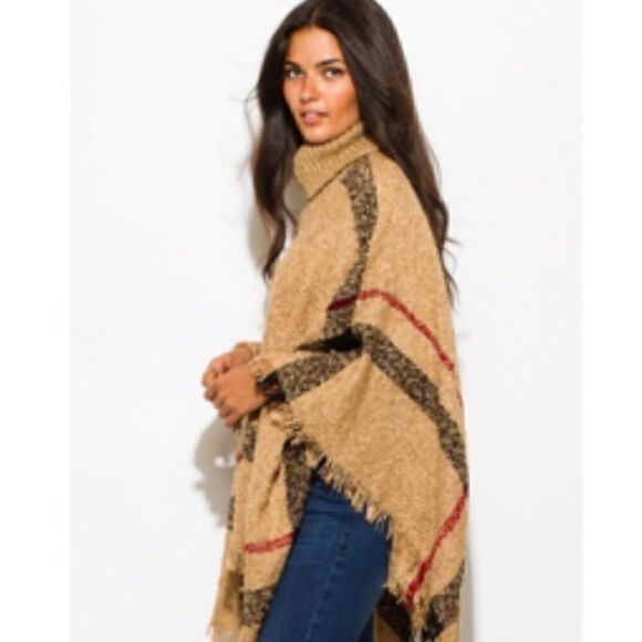 APT 9 Fringed Ends Turtleneck Poncho Sweater - Picture 1 of 5